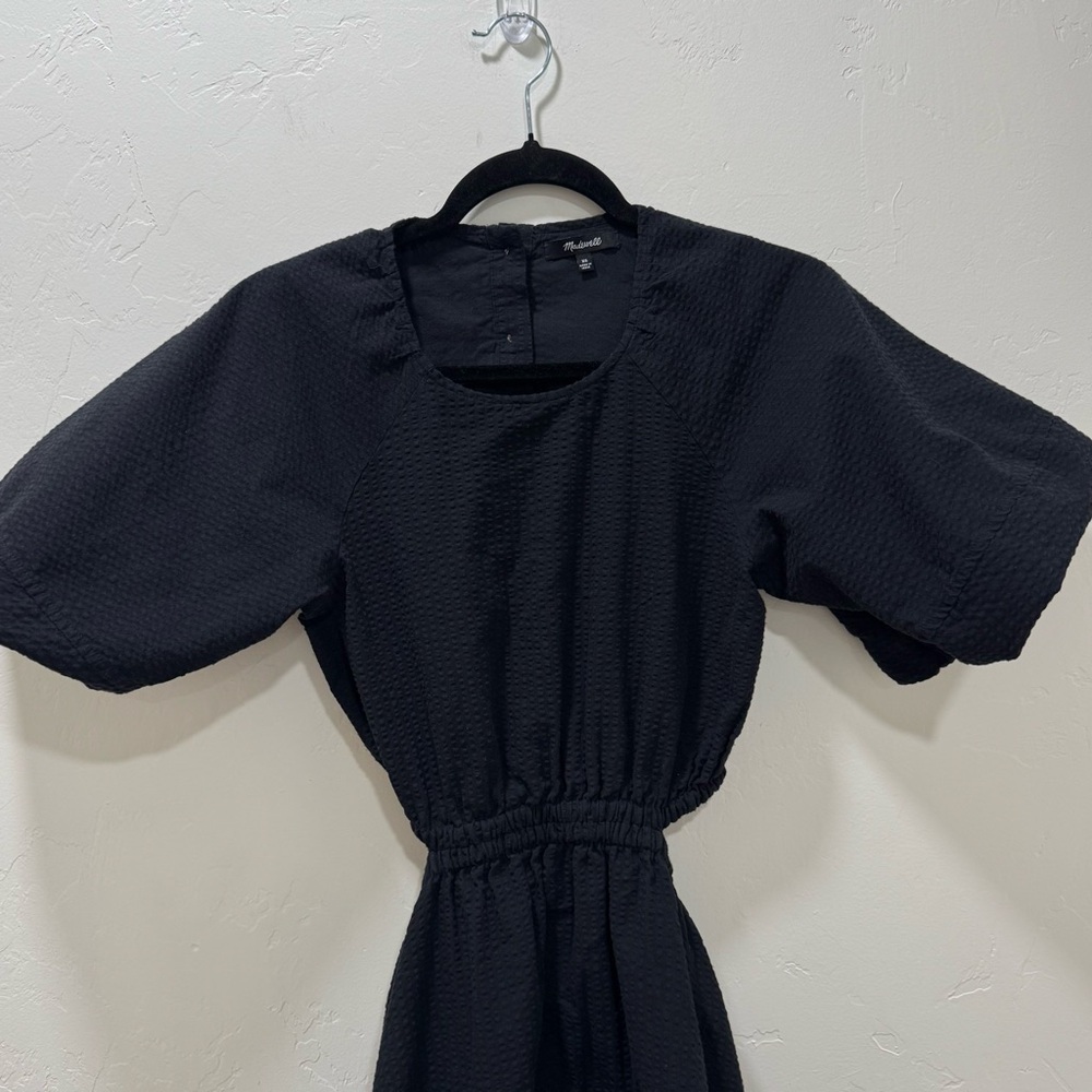 Madewell Seersucker Puff-Sleeve Cutout Mini Dress Black Women's XS NF870 - Picture 6 of 16